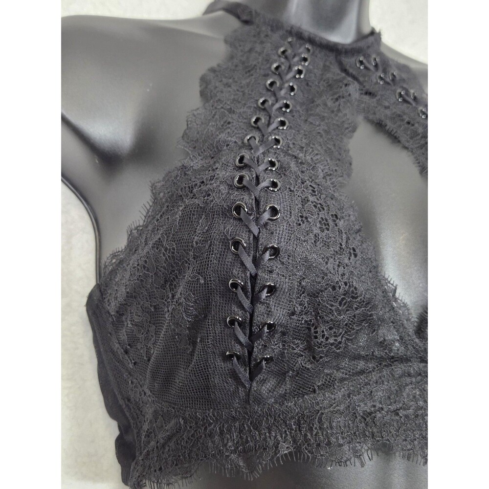 Victorias Secret Very Sexy Halter Keyhole Sheer Black XL Lace Up Goth Grunge Top - Picture 2 of 8